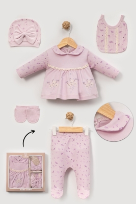 WAFFLE BEBE YAKA ÇİÇEKLİ 5 Lİ BEBE ZIBIN SET 2085