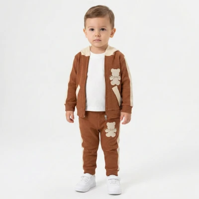 WAFFLE NAKIŞLI KAPŞONLU 3'LÜ ERKEK BEBE TAKIM 3020