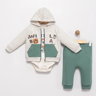 WILD BEAR BASKILI 3 LÜ ERKEK BEBE TAKIM 6088