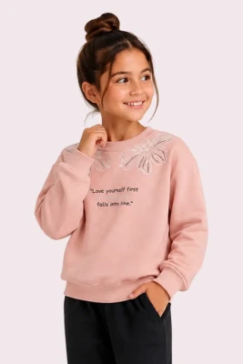 YAKA ÇİÇEK BASKI 3 İP KIZ ÇOCUK SWEAT R26757