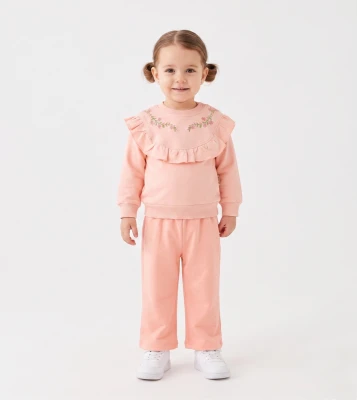 YAKA ÇİÇEK BASKILI KIZ BEBE İKİLİ TAKIM 3363
