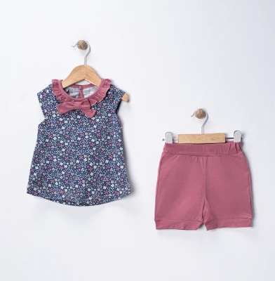 YAKALI FİYONKLU ÇİÇEKLİ KIZ BEBE TAKIM 27556