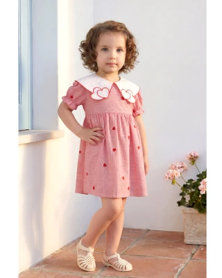 YAKALI KALP NAKIŞLI KIZ ÇOCUK ELBİSE 26134