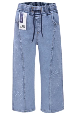 YANI TAŞLI NAKIŞLI PAMUKLU KIZ ÇOCUK KOT PANTALON 57693