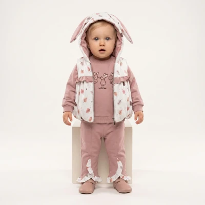 YAPRAK DESENLİ TAVŞAN KULAKLI 3 LÜ KIZ BEBE TAKIM 2558