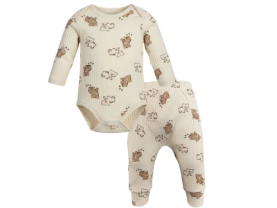 YAVRU AYICIK BASKILI BADİLİ 2 Lİ ERKEK BEBE TAKIM 50116