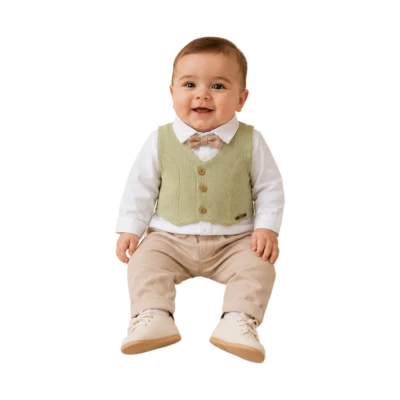 YELEKLİ PAPYONLU 2 Lİ  ERKEK BEBE TAKIM 9195