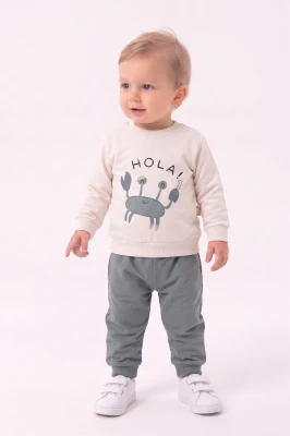 YENGEÇ BASKILI 2 Lİ ERKEK BEBE TAKIM 4059