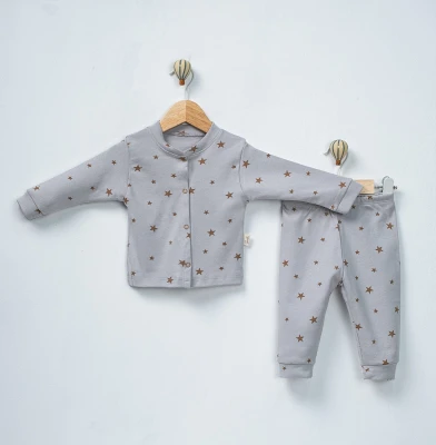 YILDIZ BASKILI ÖNDEN ÇITÇITLI BEBE PİJAMA TAKIM 3133
