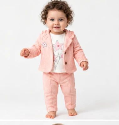 YILDIZ NAKIŞ CEKETLİ 3 LÜ  KIZ BEBE TAKIM 3382