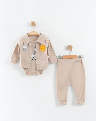 ZEBRA SÜZENE NAKIŞLI PENYE 3'LÜ BEBE TAKIM 1225