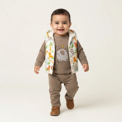 ZOO DESENLİ ELYAFLI YELEKLİ ERKEK BEBE 3 LÜ TAKIM 0521
