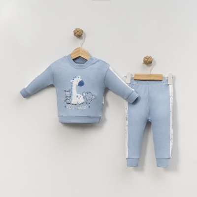 ZÜRAFA FİL SÜZENE NAKIŞLI 2 Lİ ERKEK BEBE TAKIM 2129